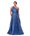 Xscape Women's One-shoulder Metallic Jacquard Gown In Navy