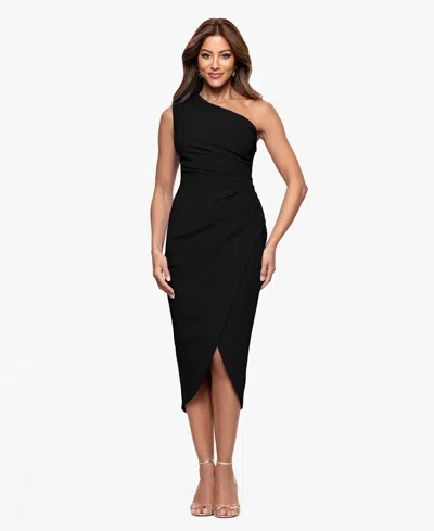 Xscape Women's One-shoulder Ruched Midi Dress In Black