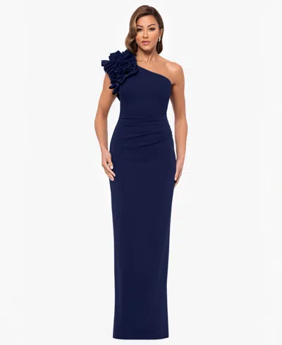Xscape Women's One-shoulder Ruffle Ball Gown In Blue