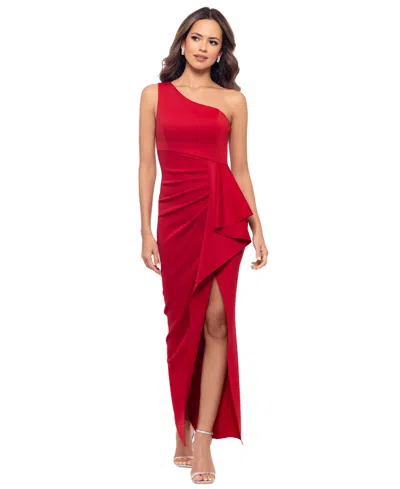 Xscape Women's One-shoulder Ruffled Long Fit & Flare Dress In Red