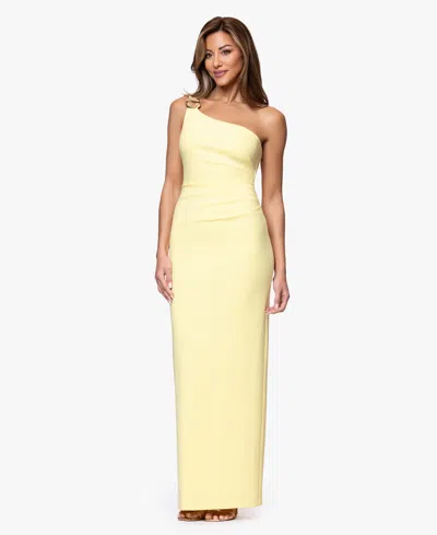Xscape Women's One Shoulder Sleeveless Gown In Yellow