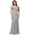 Xscape Women's One-shoulder Soutache Lace Gown In Sage,gold