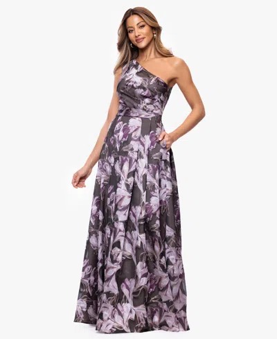 Xscape Womens One Shoulder Printed Ball Gown In Multi