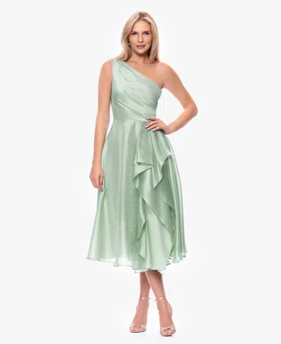 Xscape Women's One-shoulder Sleeveless Metallic Dress In Green