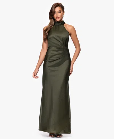 Xscape Women's Organza High-neck Long Sheath Dress In Green