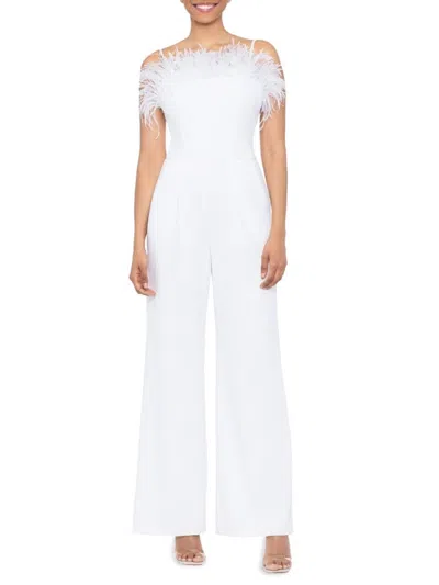 Xscape Women's Ostrich Feather Jumpsuit In White