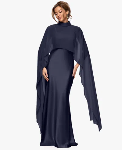 Xscape Women's Overlay Maxi Dress In Navy