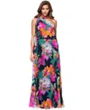 Xscape Women's Pleated Floral Chiffon Scarf Dress In Green Multi