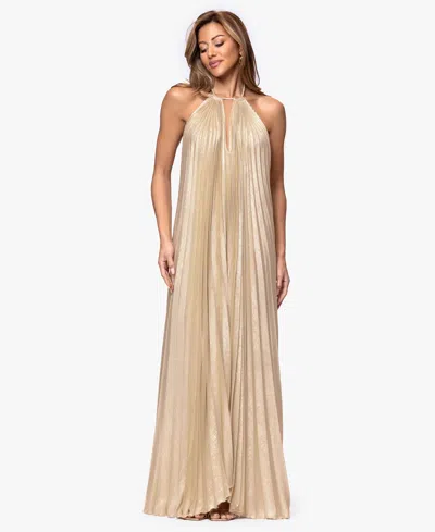 Xscape Women's Pleated Halter Neck Ball Gown In Gold