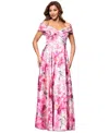 Xscape Women's Printed Off-the-shoulder Gown In Pink