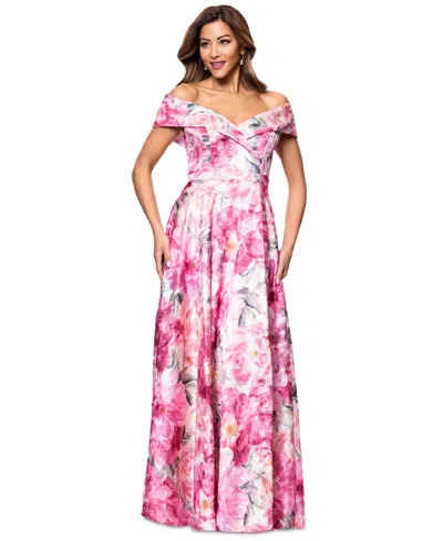 Xscape Women's Printed Off-the-shoulder Gown In Blush Multi
