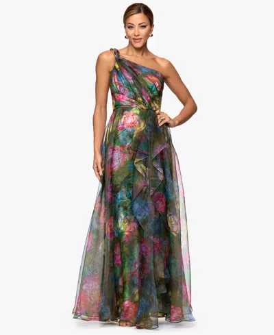 Xscape Women's Printed One-shoulder Long Dress In Multi