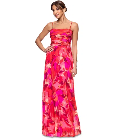 Xscape Petite Chiffon Sleeveless Pleat-front Gown In Fuchsia,coral