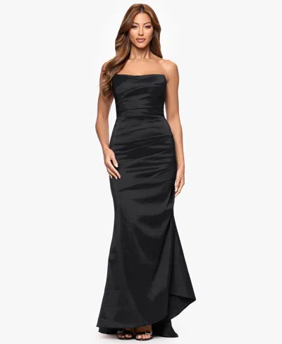 Xscape Women's Ruched Long Strapless Dress In Black
