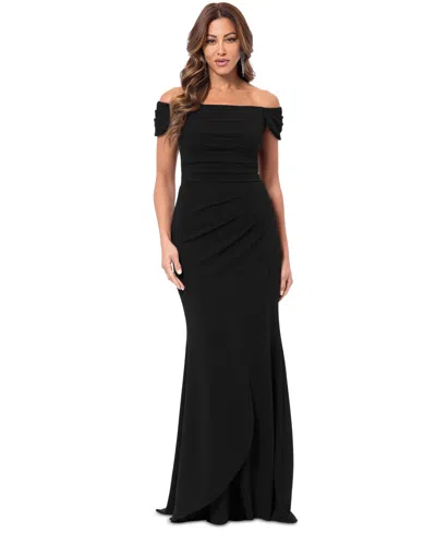 Xscape Women's Ruched Off-the-shoulder Long Dress In Black