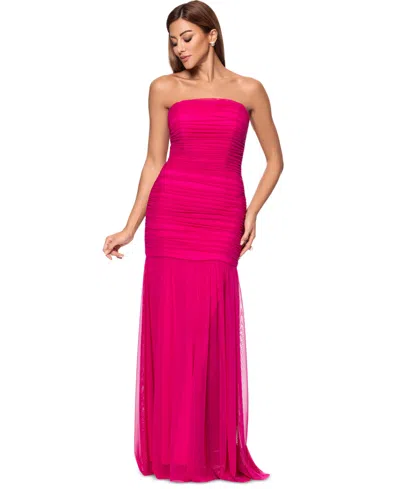 Xscape Women's Ruched Strapless Gown In Rasberry