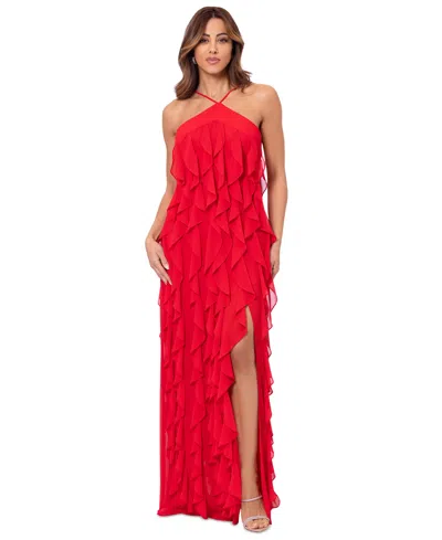 Xscape Women's Ruffled Halter Gown In Red