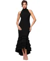 Xscape Women's Ruffled Mock Neck Sleeveless Midi Dress In Navy