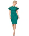Xscape Petite Off-the-shoulder Ruffled Scuba Crepe Bodycon Dress In Green
