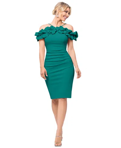 Xscape Women's Ruffled Off-the-shoulder Sheath Dress In Green