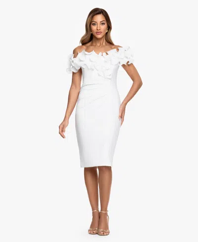 Xscape Women's Ruffled Off-the-shoulder Scuba Crepe Dress In White