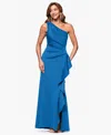 Xscape Women's Ruffled One-shoulder Scuba Gown In Blue