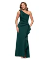 Xscape Women's Ruffled One-shoulder Scuba Gown In Hunter