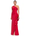 Xscape Women's Ruffled One-shoulder Scuba Gown In Red