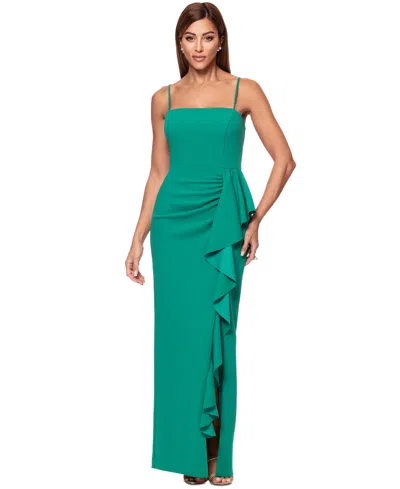 Xscape Women's Ruffled Side-slit Scuba Crepe Gown In Green