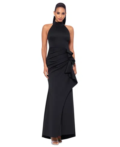 Xscape Women's Ruffled Sleeveless Scuba Fit & Flare Dress In Black