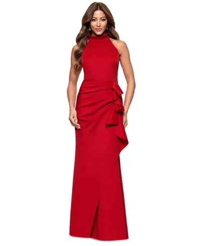 Xscape Women's Ruffled Sleeveless Scuba Fit & Flare Dress In Red