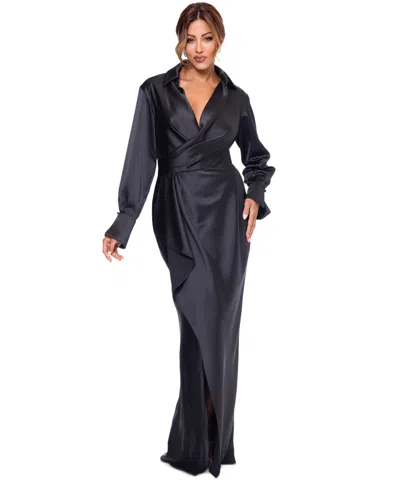 Xscape Women's Satin Shirtdress Gown In Black