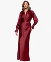 Xscape Women's Satin Shirtdress Gown In Burgundy