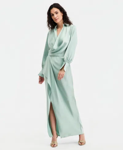 Xscape Women's Satin Shirtdress Gown In Green