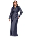 Xscape Women's Satin Shirtdress Gown In Navy