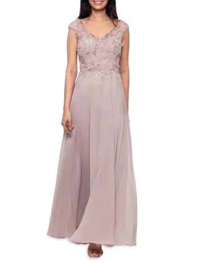 Xscape Women's Sequin Cap Sleeve Chiffon Gown In Taupe