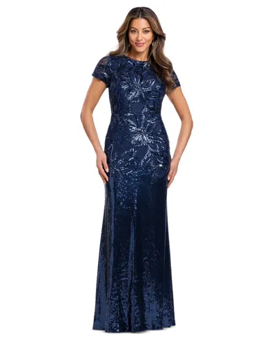 Xscape Women's Sequin Cap Sleeve Gown In Navy