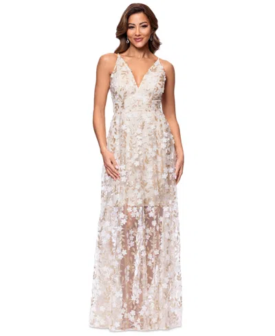 Xscape Women's Sequin Embellished V-neck Sleeveless Gown In Champagne,gold