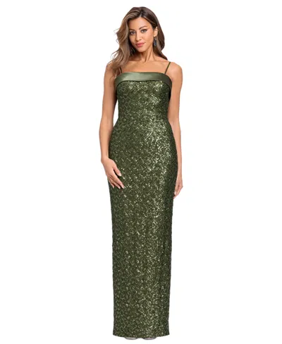 Xscape Women's Sequin Satin Combination Gown In Olive