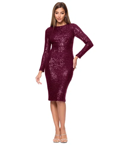 Xscape Women's Sequined Long-sleeve Sheath Dress In Wine
