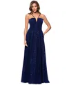 Xscape Women's Sequined Plunge-neck Sleeveless Gown In Navy