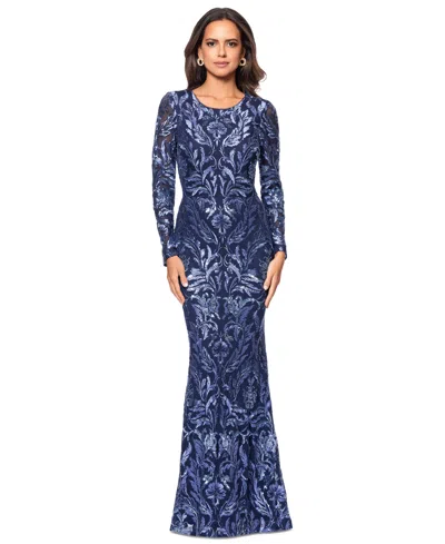 Xscape Women's Sequinned Embroidered Evening Gown In Periwinkle,navy