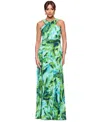 Xscape Women's Sleeveless Printed Chiffon Dress In Aqua,green