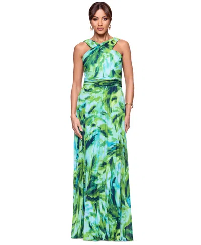Xscape Women's Sleeveless Printed Chiffon Dress In Aqua,green