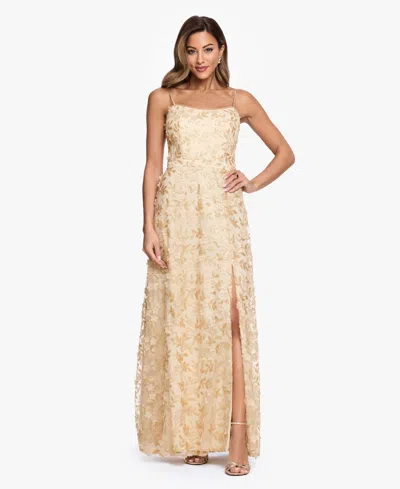 Xscape Women's Square Neck 3d Floral Embellished Ball Gown In Gold