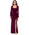 Xscape Plus Size Scuba Square-neck Ruffle-side Gown In Wine