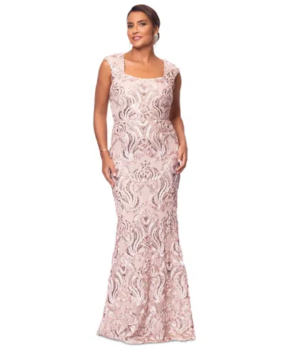 Xscape Women's Square-neck Sleeveless Lace Gown In Sand