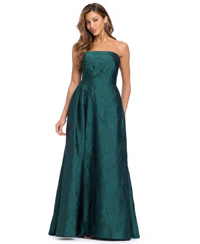 Xscape Women's Strapless Floral-brocade Gown In Hunter