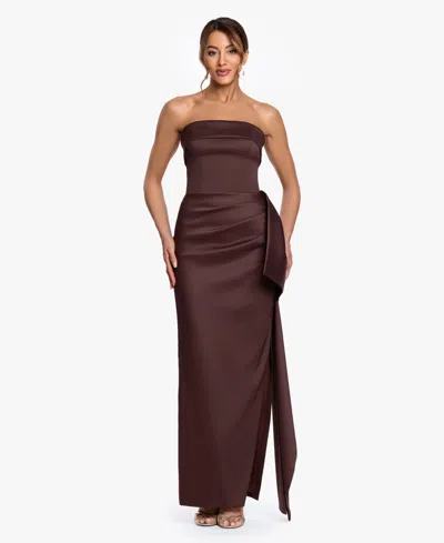 Xscape Women's Strapless Ruffle Long Dress In Brown