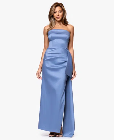 Xscape Women's Strapless Ruffle Long Dress In Blue